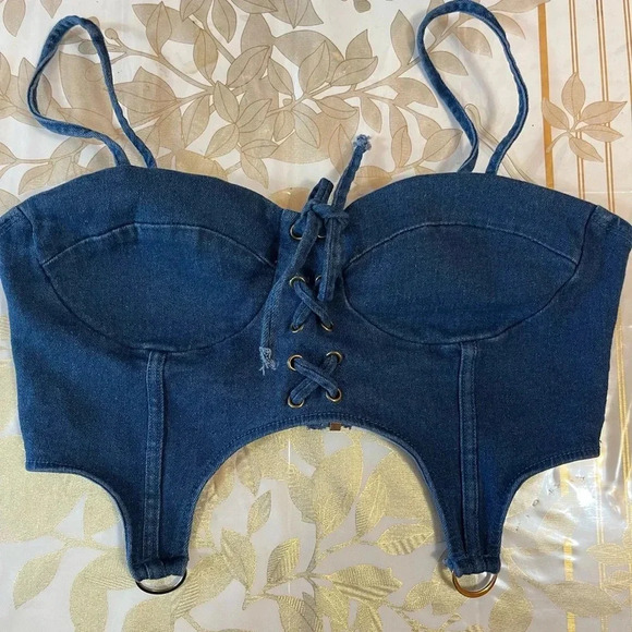 Crop Top Women Summer Sexy Denim
Lace Up Bandage Camisole Female size L(S/M) - Picture 4 of 7